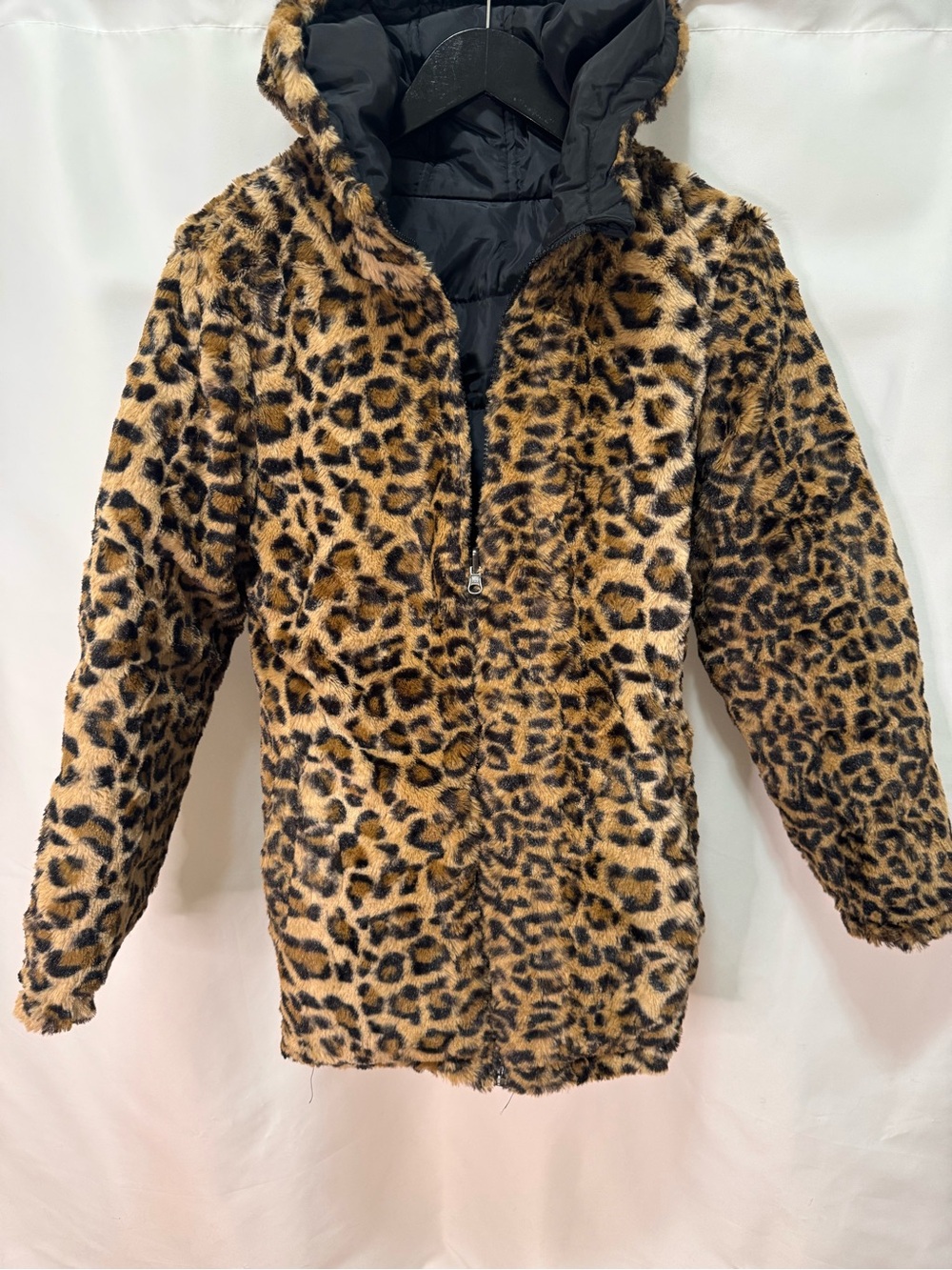 Steve Madden reversible Leopard Faux Fur Puffer Jacket - Brown/Black woman smal